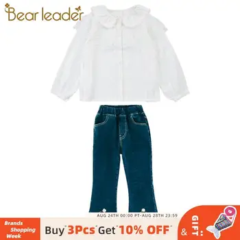 

Bear Leader Children Girls Fashion Autumn Clothing Sets 2PCS Solid Lace Blouses and Jeans Boot Cut Pants Teenager Girls Suits