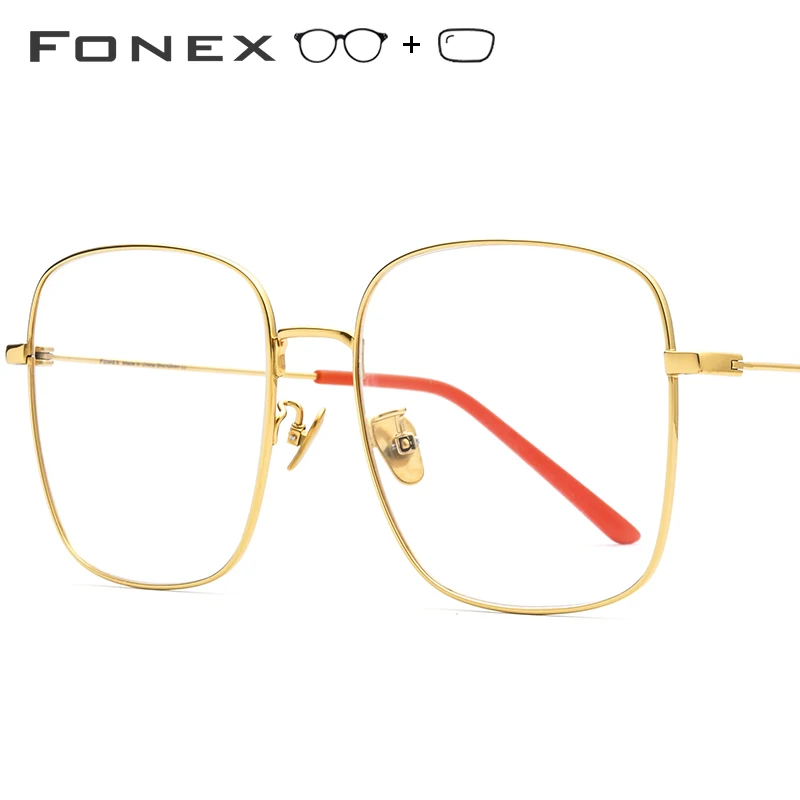 

FONEX Pure Titanium Prescription Glasses Women Oversize Myopia Optical Eyeglasses Frame Men Big Square Ultralight Eyewear 8520