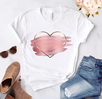 

2020 Pink flower print Women T-shirt Sexy heart shaped Print Tops Clothing Female Harajuku Streetwear O-Neck Casual Ladies Shirt