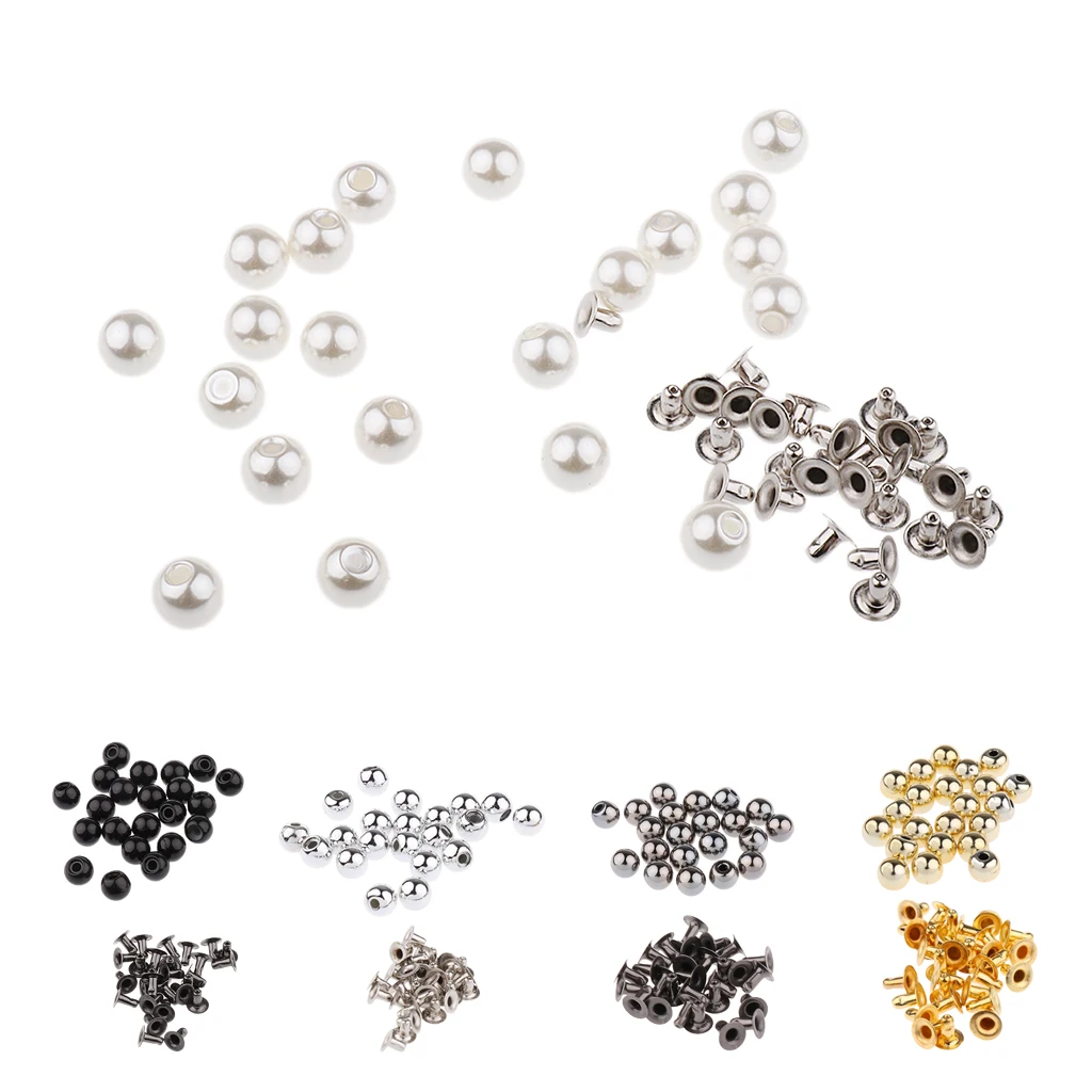 20 Pieces Pearls Rivets Studs 8mm for DIY Leather Bag Shoes Clothes Dress Belt Bracelet Decorations 5 Colors