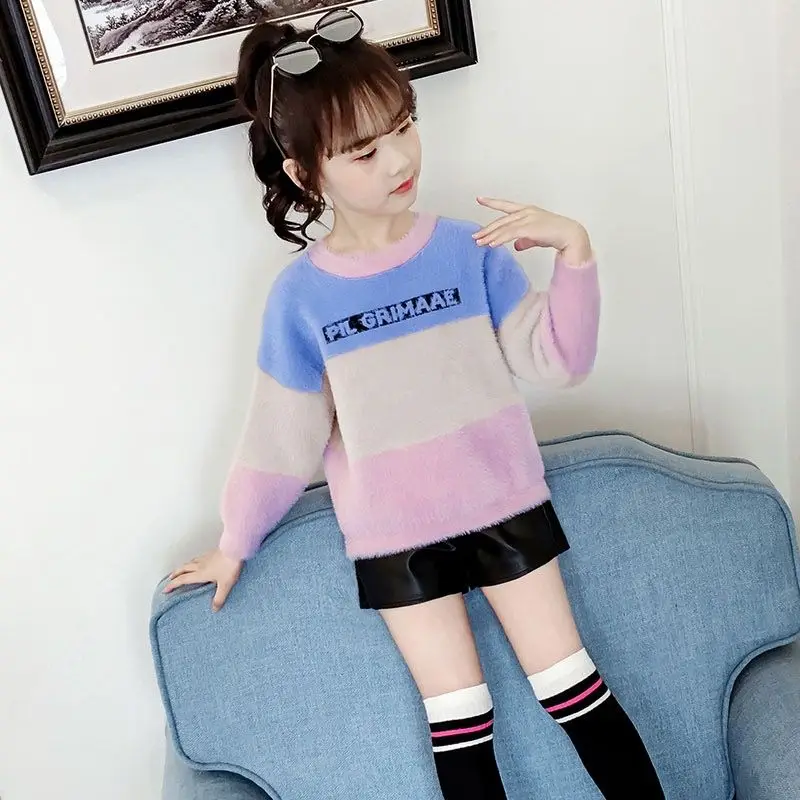 Свитера для девочек осенне-зимний детский пуловер для детей от 4 до 13 лет, вельветовый жаккардовый пуловер с надписями, 3 цвета