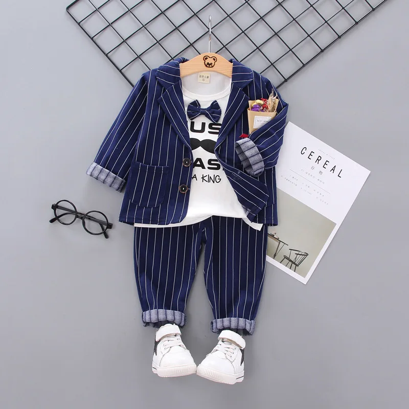 

2019 England Style Kids Clothes Handsome Vertical Stripe Suit In Children Autumn