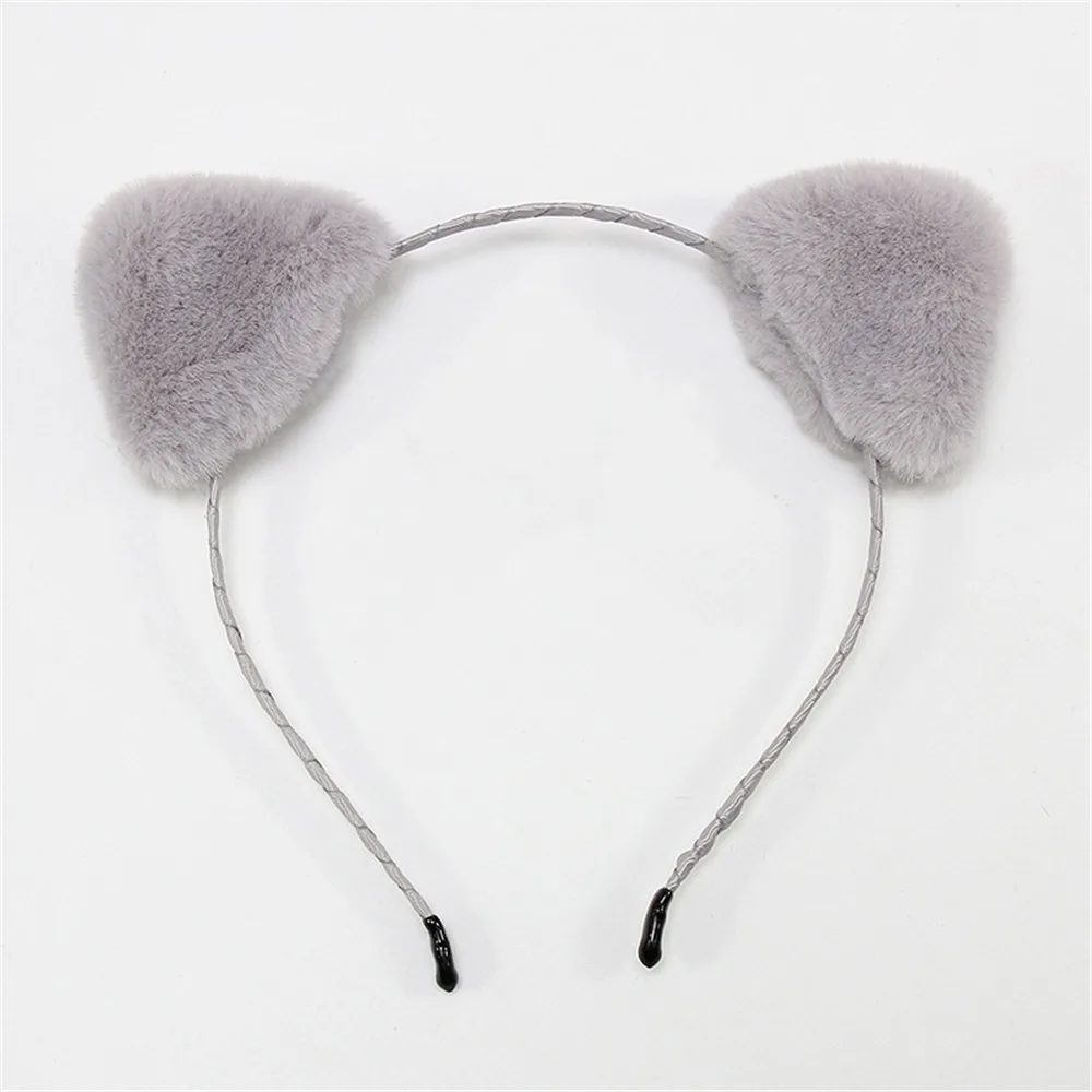 Cat Ears - Grey Сладкий корейский стиль кошачьи уши шарики плюшевый ободок Девушки Женщины Прекрасный ободок для волос обруч для дня рождения использовать аксессуары для волос - Цвет: Cat Ears - Grey