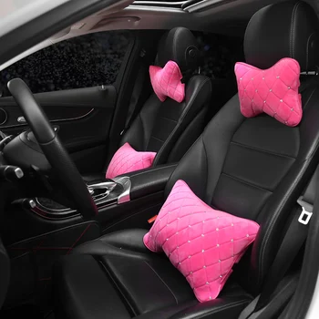 

Diamond Crystal Plush Car Seat Headrest Pillow Auto Neck Waist Support Pillows Diamond Auto Car Interior Accessories Women