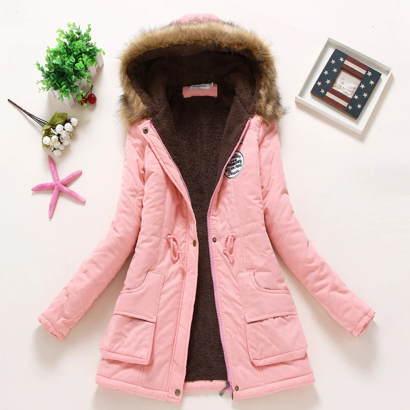 ZOGAA, Женское зимнее теплое меховое пальто, женская осенняя хлопковая Меховая куртка с капюшоном размера плюс, верхняя одежда, тонкая Длинная женская куртка - Цвет: Light Pink