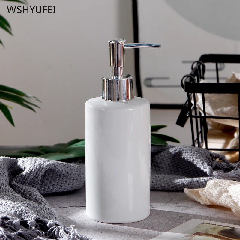 

Simple white ceramic soap dispenser bathroom sink faucet bathroom shampoo box soap box press home detergent storage bottle