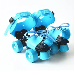 1 Pair  Adult Children Kids Double Line Skates Shoes 4 Wheels Roller Indoor Quad Parallel Adjustable Patines