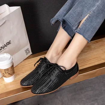 

INS hot women pumps Natural leather 22-24.5cm ladies shoes Internet celebrity Cowhide leather strap woven woman shoes Hollow out