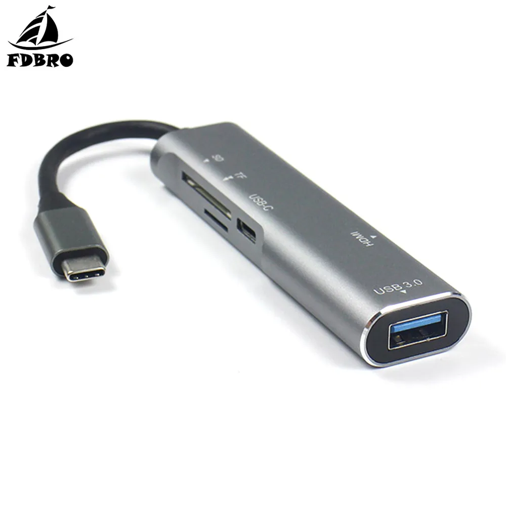 FDBRO usb type C USB-C концентратор к HDMI 4K USB 3,0 устройство для чтения карт SD TF Thunderbolt 3 Dex Mode адаптер для MacBook Air Pro samsung S8 - Цвет: Серый