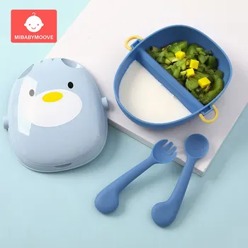 

4Pcs Baby Feeding Bowl Portable Baby Complementary Food Bowl Plate Dinnerware Suit Infant Tableware Set with fork Spoon Cover