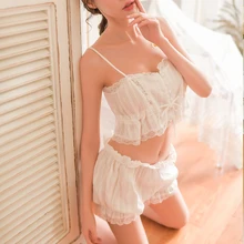 CATTUS женские пижамы хлопок с шортами кружевной отделкой без рукавов ремень сплошной ночнушка домашняя одежда для женщин Сексуальное белье Sleepwea