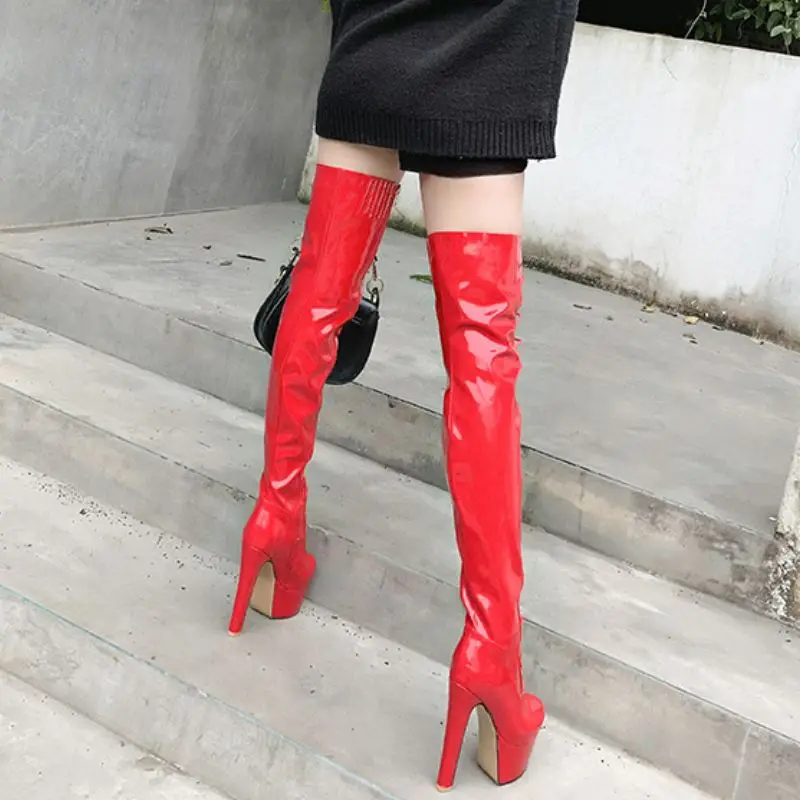 KemeKiss/большие размеры 33-48, женские облегающие высокие сапоги Зимняя обувь на тонком каблуке с перекрестными ремешками женские ботфорты, сохраняющие тепло сапоги на платформе