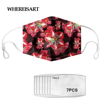 

WHEREISART Anti Dust Mask 7 Filter Windproof Tropical Flower/Leave Print Adult Mask Face Reusable Mouth Masks