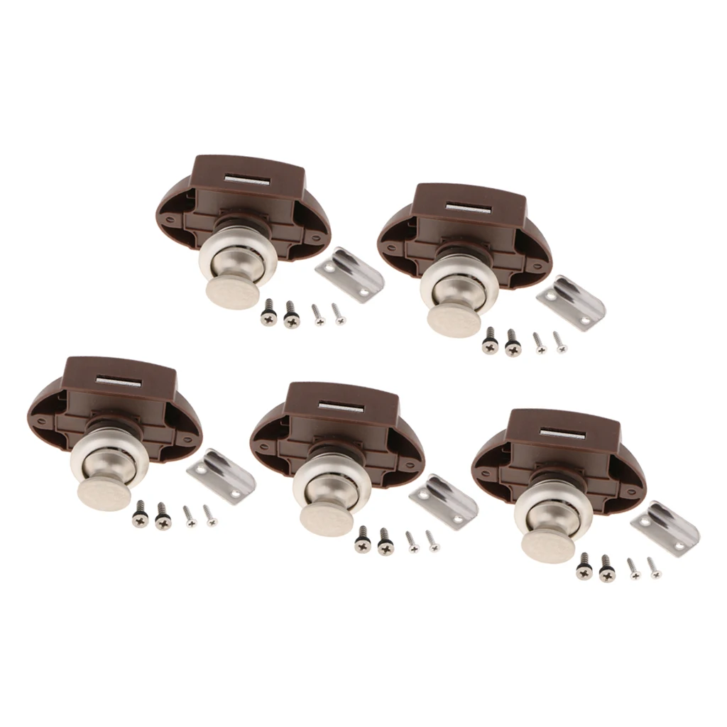 5 Sets Keyless Push Button Latch 304 Stainless Steel for RV Motor Home Camper Caravan Cupboard Lock - Pearl Nickel