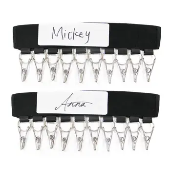 

2 Pieces Hat Organizer with Name Blank Sticker, Cap Organizer Racks with 10 Stainless Steel Clips, Portable Clothes Hanger, Fold