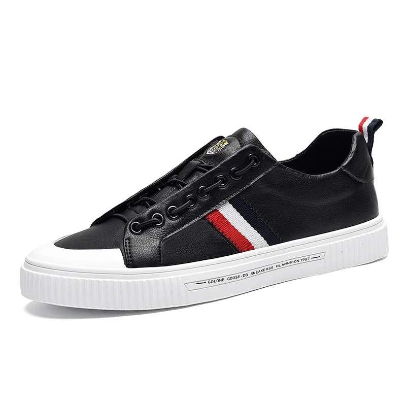 S2919 Black Мужские кожаные кроссовки SUROM, на нескользящей резиновой подошве, осенние повседневные туфли, дышащие туфли для взрослых - Цвет: S2919 Black