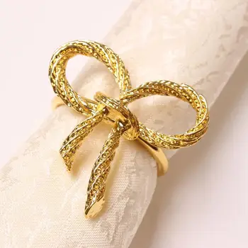 

TAI Top 12Pcs Metal Bowkont Napkin Rings Gold Wedding Party Hollow Towel Buckle Napkin Holder Hotel Dinner Table Decor
