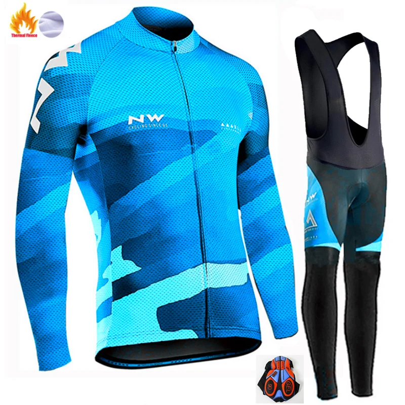 Men Winter Thermal Cycling Clothing New NW Long Sleeve Cycling Jersey Set Ropa Ciclismo MTB Bike Maillot Bicycle Wear - Цвет: Winter Cycling Suit