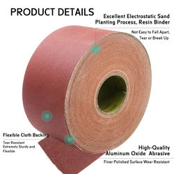 Rouleau de tissu pour écran de ponçage pour cloisons sèches, 50 mètres pour tête de ponçage, grain 80, largeur 115mm, mastic mural, polissage du bois 