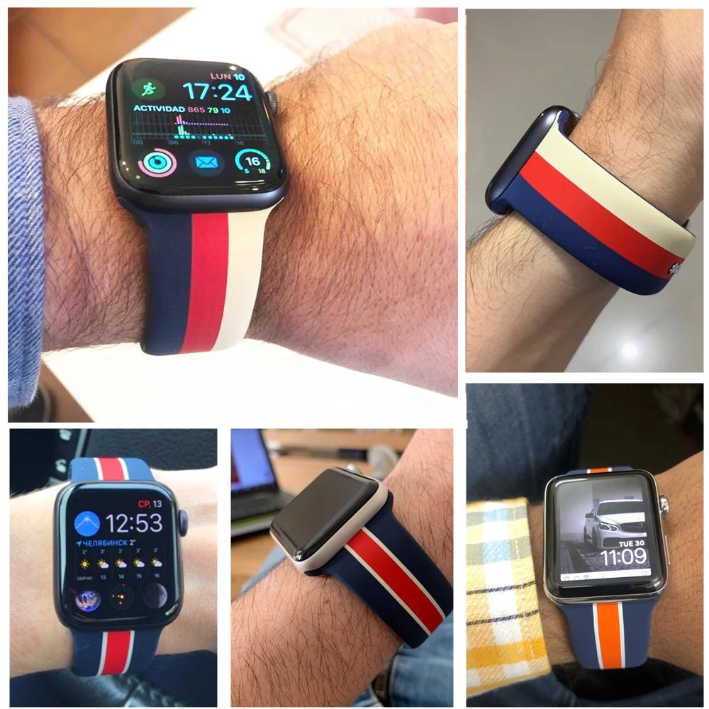 Ремешок для наручных часов Apple Watch серии 3/2/1, 38, 42 мм мягкий силиконовый дышащая correa браслет ремешок спортивный бесшовный для наручных часов iwatch, 4 5 полос 40/44 мм