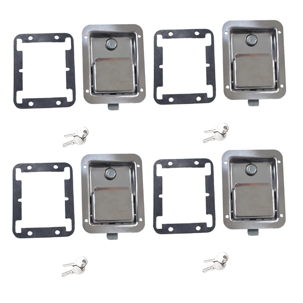 4pcs Yacht RV Stainless Steel Paddle Lock Latch & Key for Tool Box Door