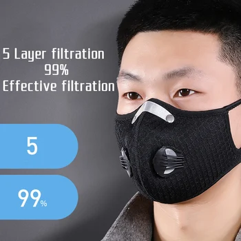 

Washable Anti-PM2.5 Dust Face Cover Mouth Muffle W/ Breathing Valve Breathble Anti Air Pollution Face Cover,activated Carbon Out