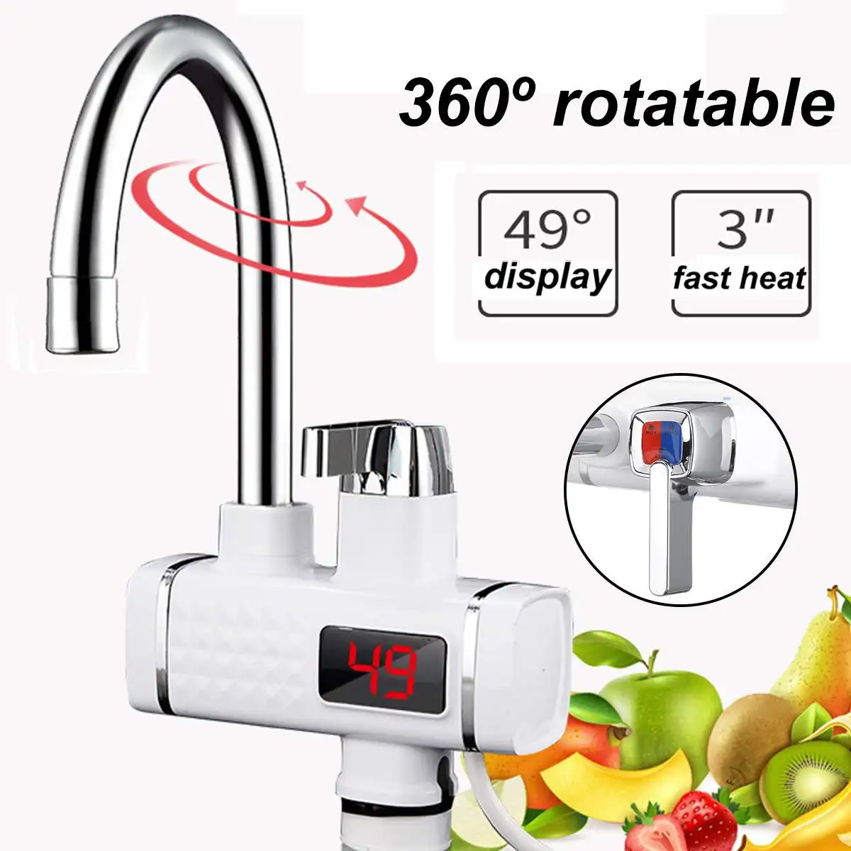 

220V Kitchen Faucet 3000W Electric Heating Faucet Tap Hot Water Heater Instant Digital Display for Home Bathroom Winter Warmer