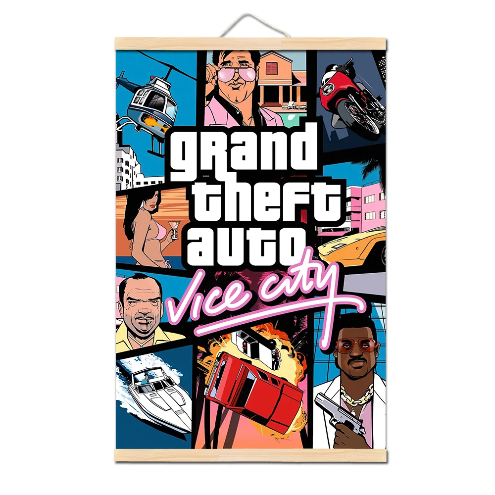 04 Grand Theft Auto V видео игры GTA 5 печать плакат стены искусства холст живопись для гостиной твердой древесины подвесной прокрутки домашний декор - Цвет: 04