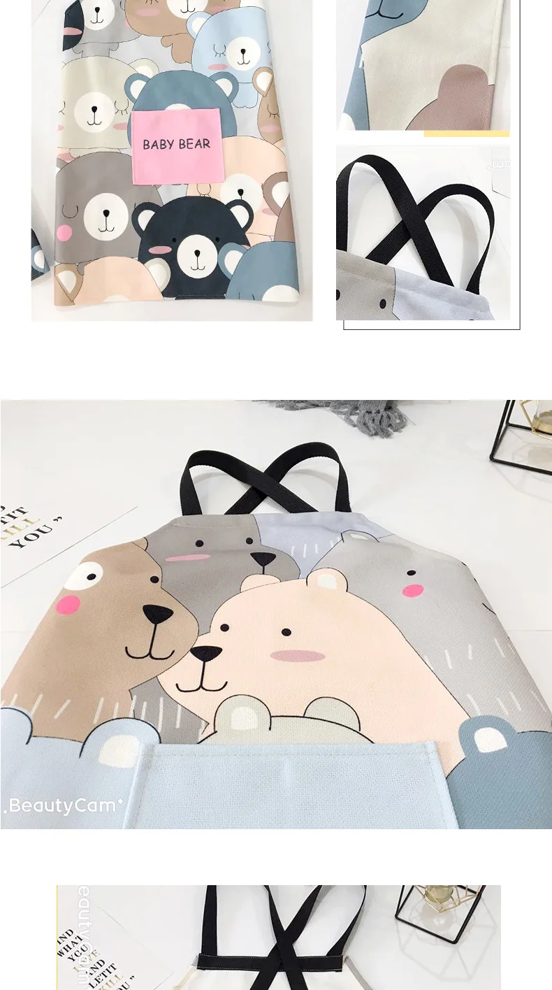 New Style Antifouling Cotton Linen Kitchen Apron Cartoon Parent And Child Baby Bib Sleeveless Advertisement Apron Customiza
