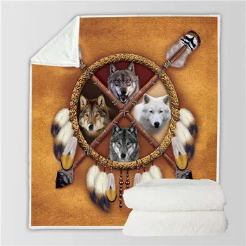 

3D Wolf Head Digital Printed Square Blanket Warm Thick Fleece Animal Wool Blanket 2019 Fashionable Blankets Winter On The Bed