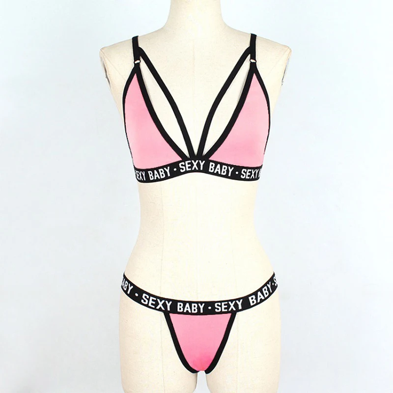 2020 Sexy Lingerie Sets Women Fashion Alphabet Print Solid G-String Underwear Set Outdoor Sport Sexy Nightwear Push Up Bra Set sheer bra and panty sets