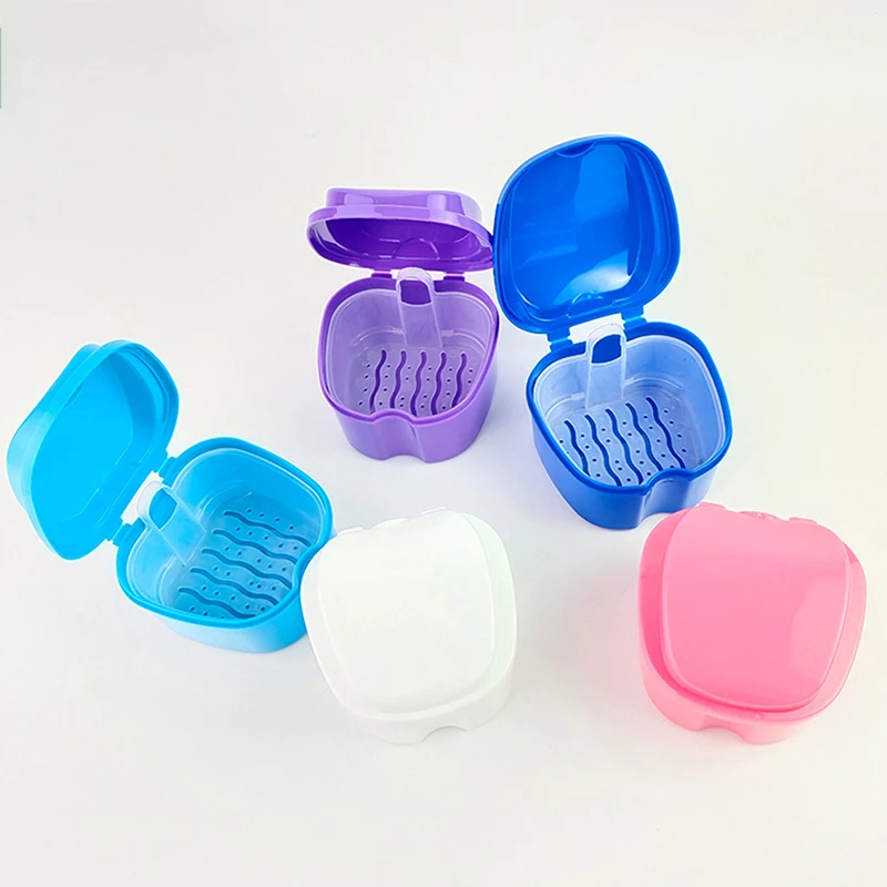 Denture Bath Box Cleaning Teeth Case Dental False Teeth Storage Box With Hanging Net Container