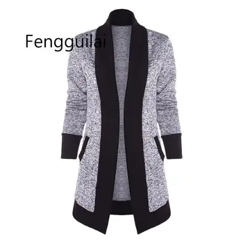 

Open Front Two Tone Knit Cardigan Women Clothing Long Sleeve 2020 Autumn High Collar Casual Sweaters With Pockets