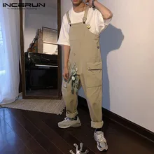 INCERUN, модный мужской комбинезон, уличная одежда, Одноцветный комбинезон, повседневные подтяжки, свободные штаны для тренировок, мужские комбинезоны, S-5XL