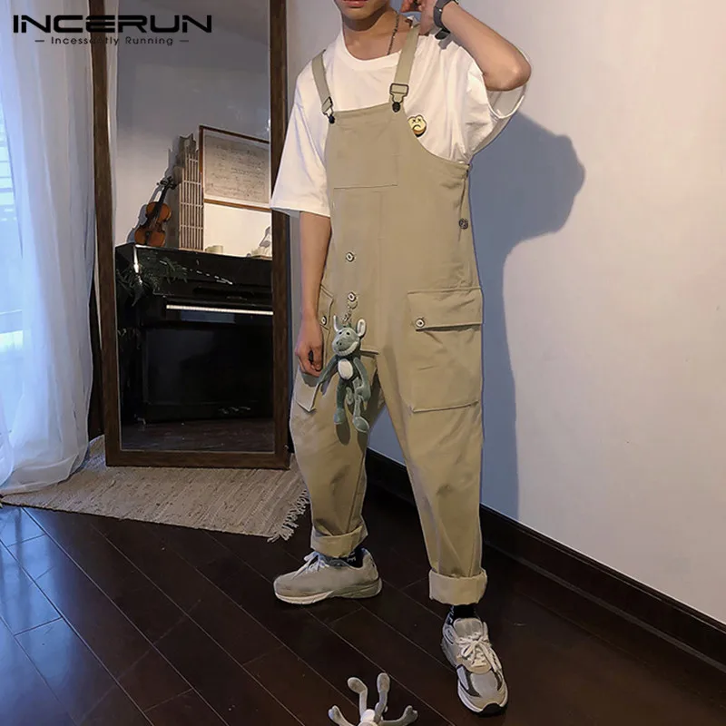 INCERUN Fashion Men Jumpsuit Streetwear Solid Color Bib Pants Casual Suspenders Loose Workout Trousers Men Overalls 2020 S-5XL INCERUN Fashion Men Jumpsuit Streetwear Solid Color Bib Pants Casual Suspenders Loose Workout Trousers Men Overalls 2020 S-5XL