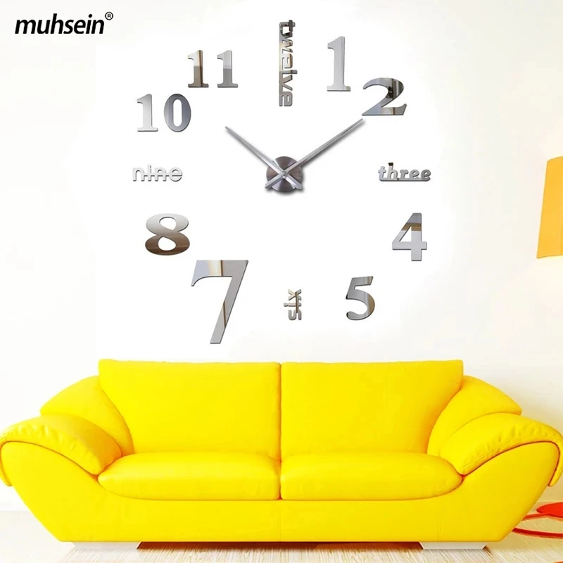 Muhsein Home Decor Roman Numerals Wall Clock 3D Effect Acrylic Wall Stickers Clock Mute Movement For Office Decorate Wholesale 