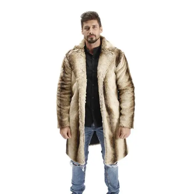 Градиентные полосы искусственной норки мужская кожаная куртка Тренч зимнее теплое кожаное пальто с мехом мужские тонкие куртки jaqueta de couro - Цвет: Шампанское
