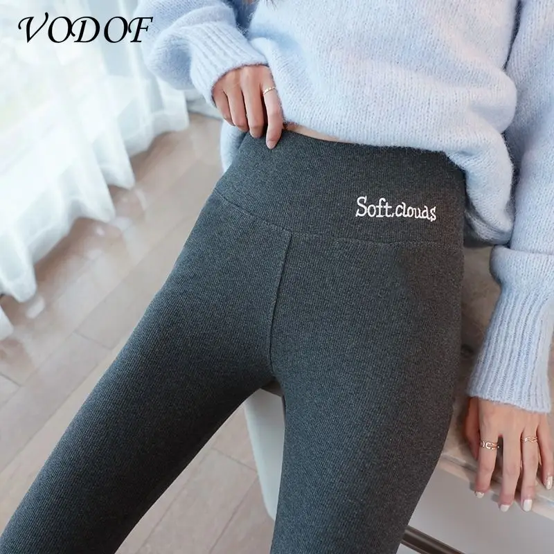 VODOF Women Thick Fleece Legging High Waist Letters Legging Pants Stretch Winter Seamless Fitness Can Be Worn Below Zero
