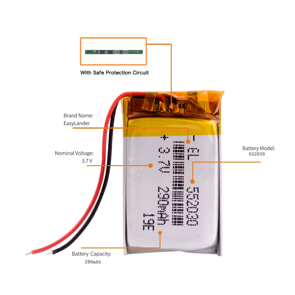 Литий-полимерная батарея 552030 3,7 v 290 MAH разряда оптовая продажа для MP3 MP4 Smart игрушечные часы DVR спортивные наушники CVR-A7510 V.2