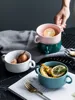 European Style Ceramic Binaural Round Baking Bowl Steamed Egg Dessert Cake Snack Bowl Oven Special Soup Breakfast Bowl Tableware 3