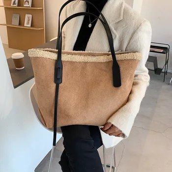 

Vintage Matte Leather Women Shoulder Bags Large Capacity Tote Handbags Lambswool Lady Hand Bag Warm Female Purses 2020 Winter