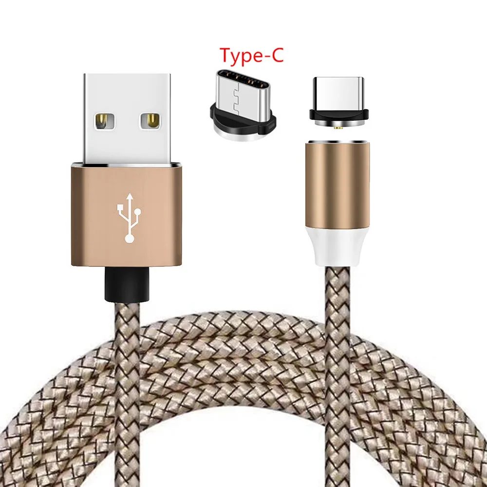 Magnetic USB Cable For Samsung Galaxy M30 A50 Sony Xperia 10 Plus XA2 XZ Redmi Note 7 Type C Magnet Charge QC 3.0 Fast Charger - Тип штекера: Only Gold 1M Cable