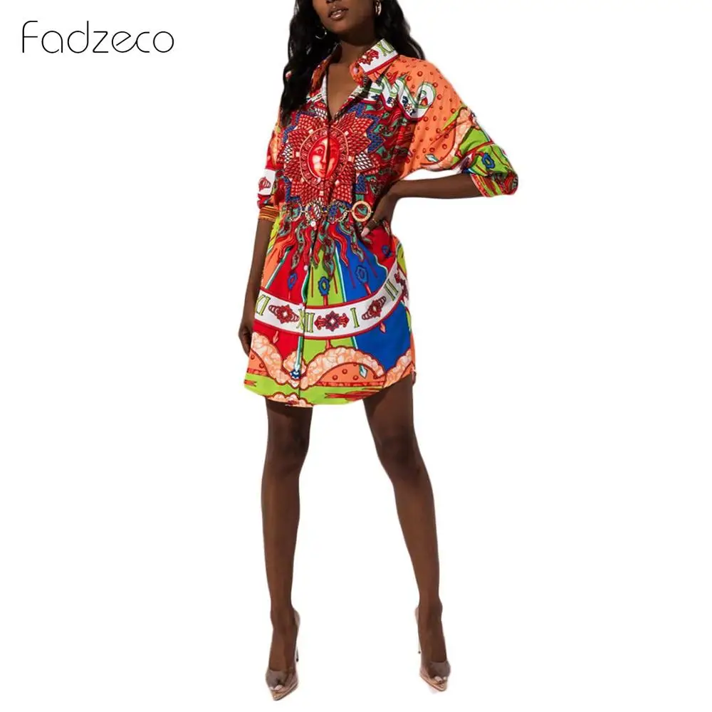Fadzeco Новая африканская одежда Femme модная сексуальная рубашка с принтом мини