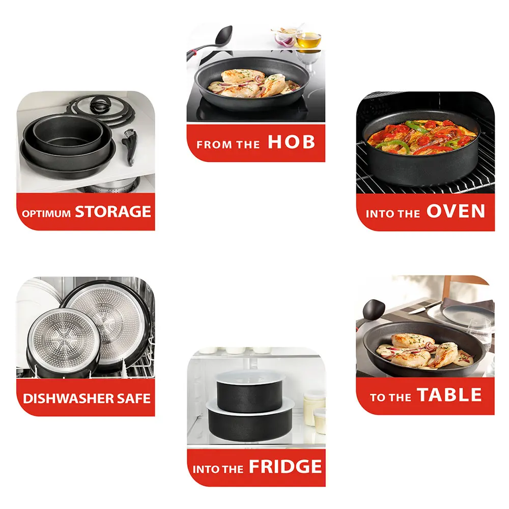 Набор посуды Tefal Ingenio Chef, сковороды 22/26см, ковши 16/18см, вок 26см, пластиковые крышки 16/18см, ложка, лопатка L6559802