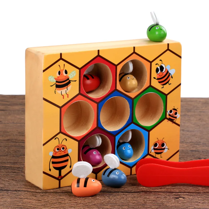 Развивающий захват игрушечный маленький пчел ручные деревянные игрушки жесткая работа пчелы назад соты