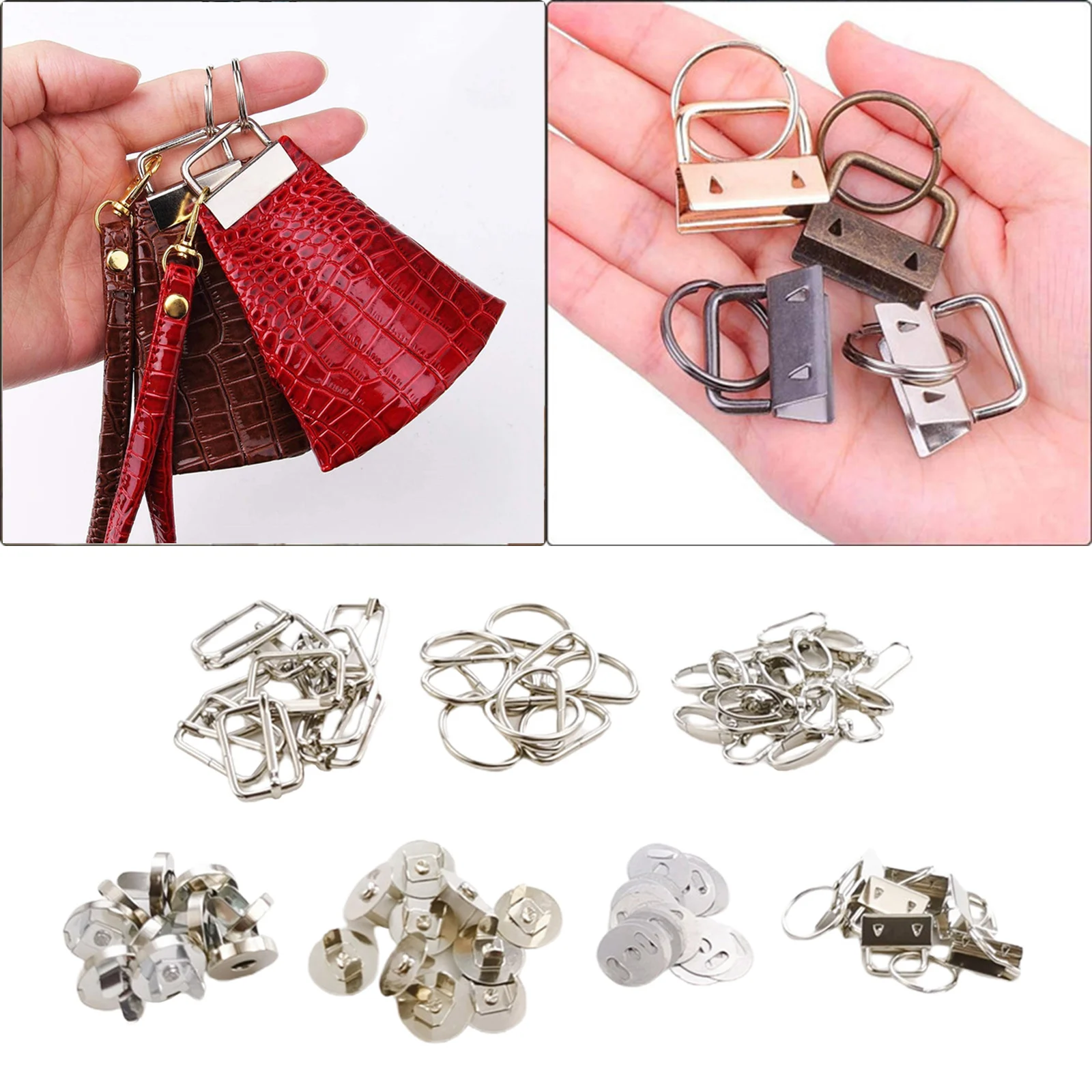 76 Pieces Keychain Hooks with D Rings Set Purse Hardware Snap Metal Swivel Clasps and Slide Buckle for | Дом и сад