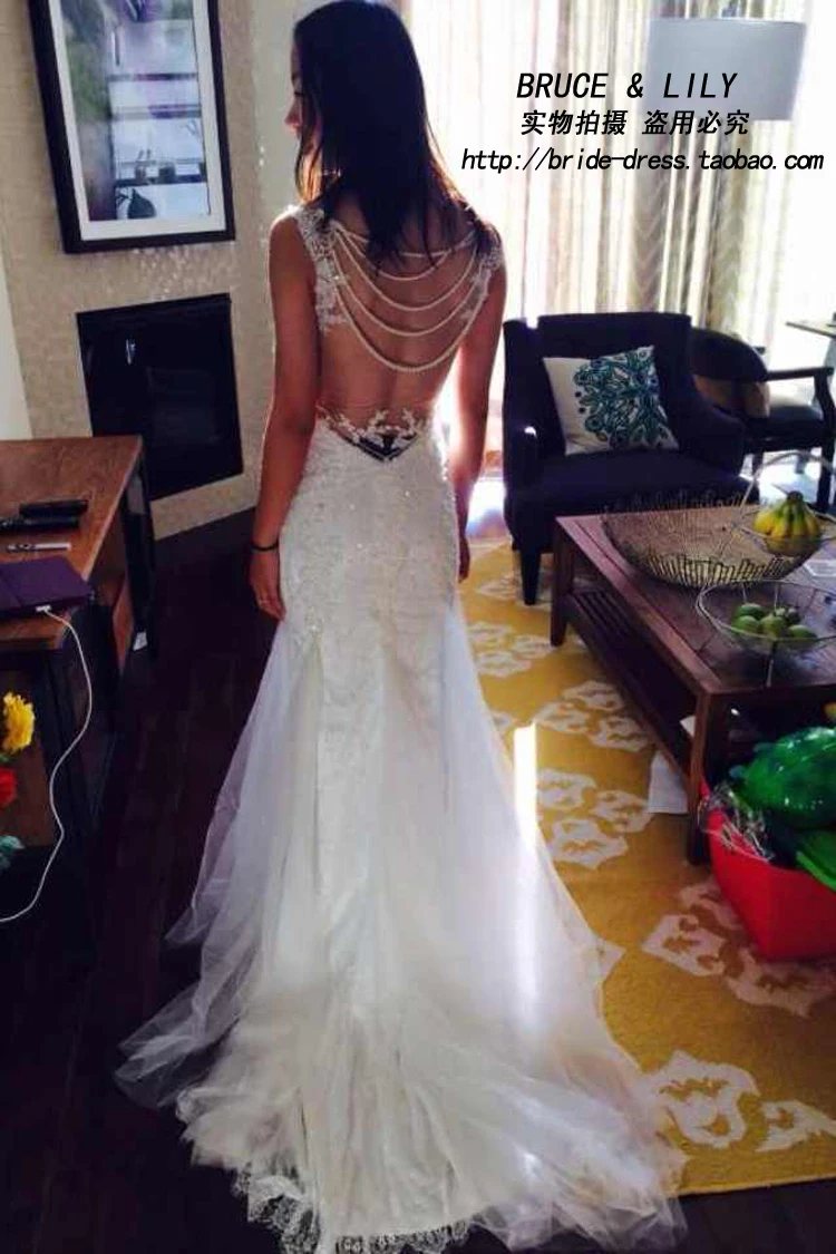 

free shipping casamento vestido de noiva renda sexy backless pearls romantic 2016 new fashionable lace wedding dress bridal gown