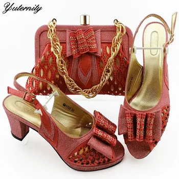 

Yuternity New Arrival African Woman's Evening Shoes And Bags Set Autumn Design Pleated Shoes And Bag Set For Party Dress 8Colors