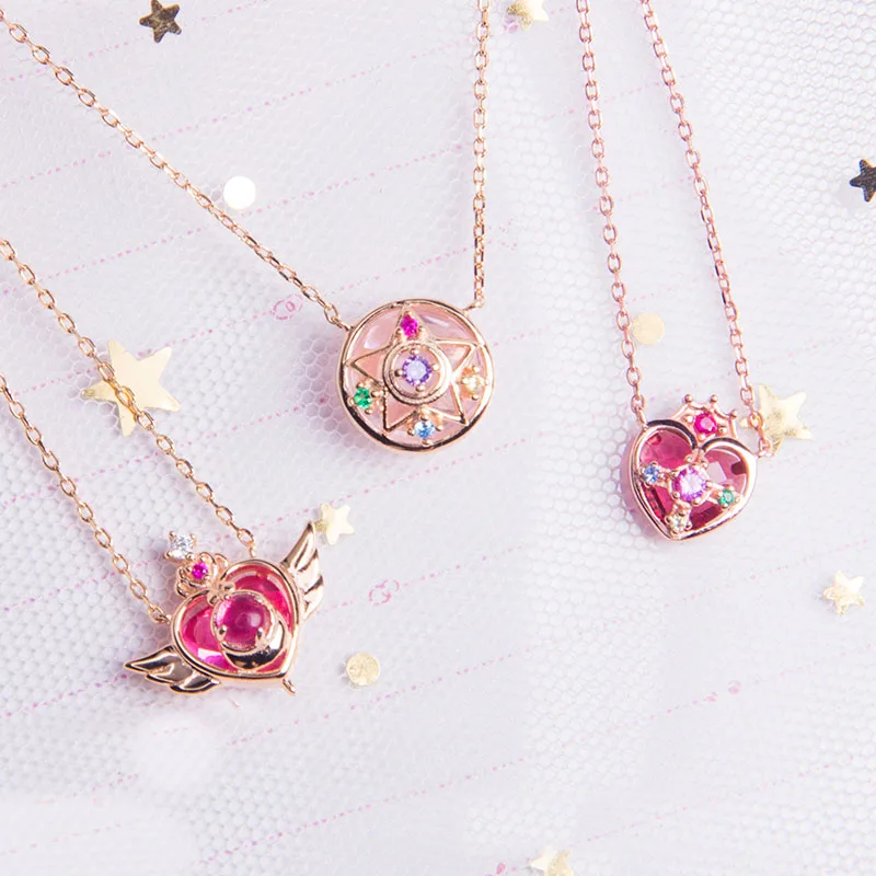 

New Sailor Moon The Crisis Moon Compact 925 Sterling Silver Pendants Necklace Fashion Birthday Gift Anime Cosplay Necklace Props