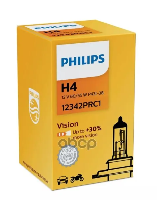 Лампа H4 12v 60/55w P43t-38 C1 +30% Vision Philips арт. 12342PRC1 | Автомобили и мотоциклы